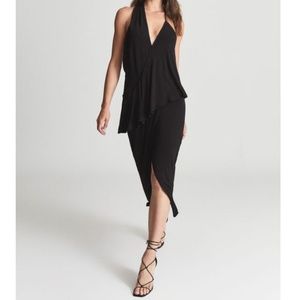 Reiss Xena Asymmetrical Midi Strappy Open Back Cocktail Dress Black